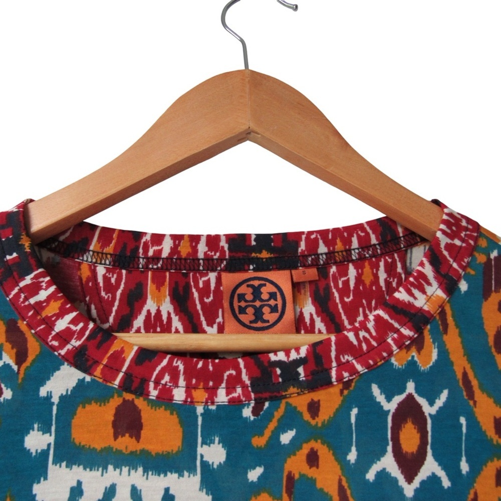 Tory Burch Sabrina Ikat Top Size Small Long Sleeves Pima Cotton Western Aztec - Picture 3 of 10